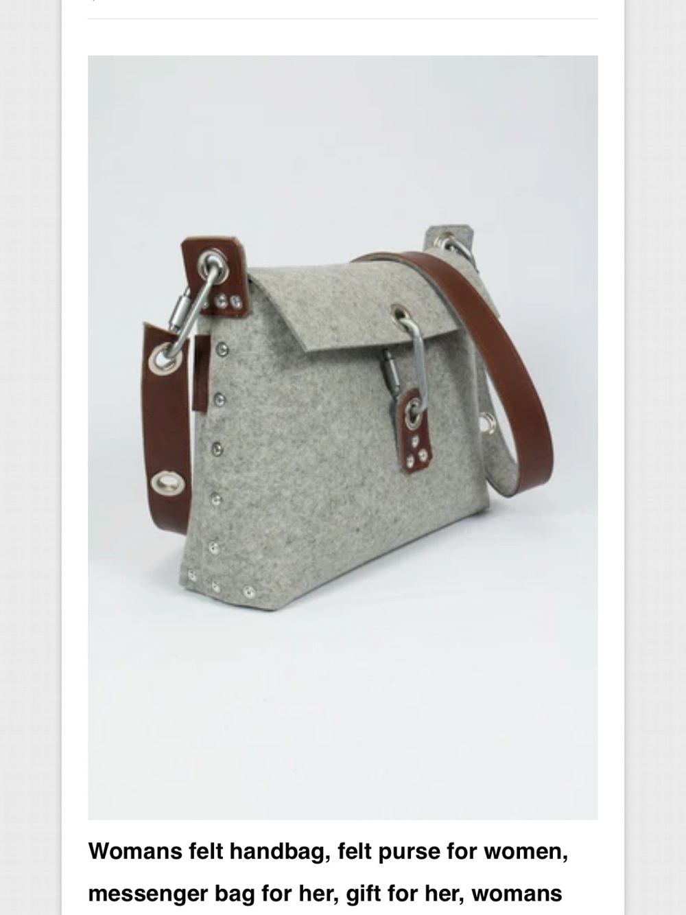Grey Felt and Brown Leather Shoulder Bag for Women